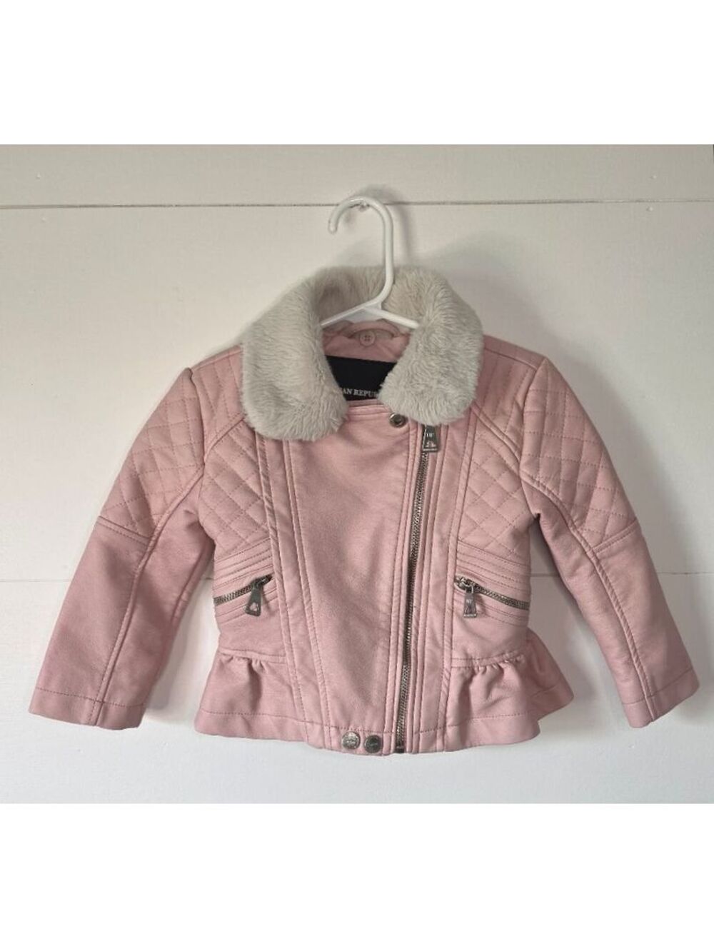 Urban Republic 2T Pink Faux Leather Ruffle Jacket w/ removable fur collar, #92